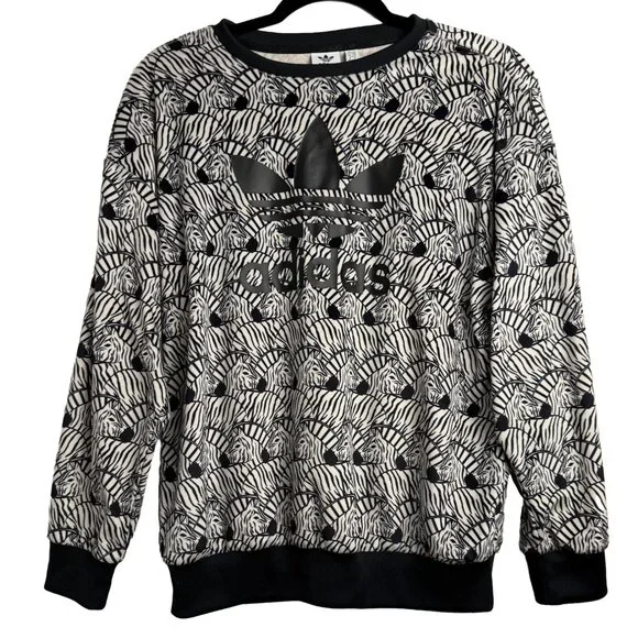 Adidas Zebra Print Velour Soft Crewneck Long Sleeve Top Kids Size Large - Picture 1 of 4